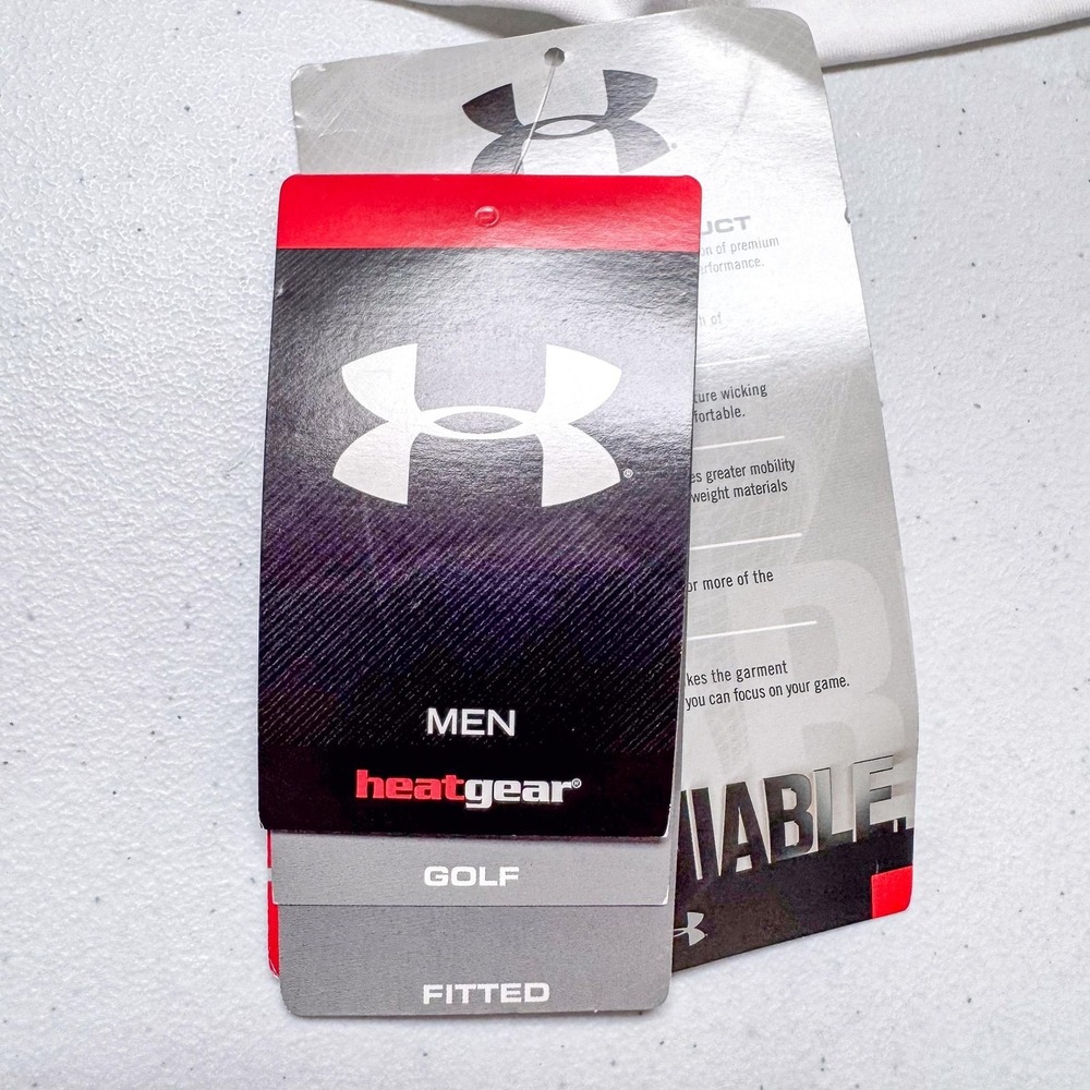 Under Armour Polo Shirt Mens 2XL White Stripe HeatGear Golf Fitted NEW $65 - Picture 7 of 12
